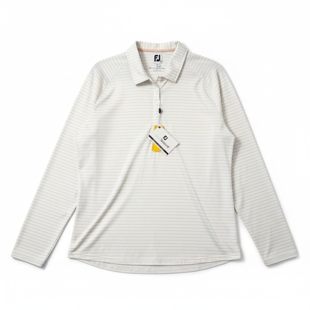 Footjoy Golfleisure Women XL White Sand Striped LS Sun Protection Shirt NWT